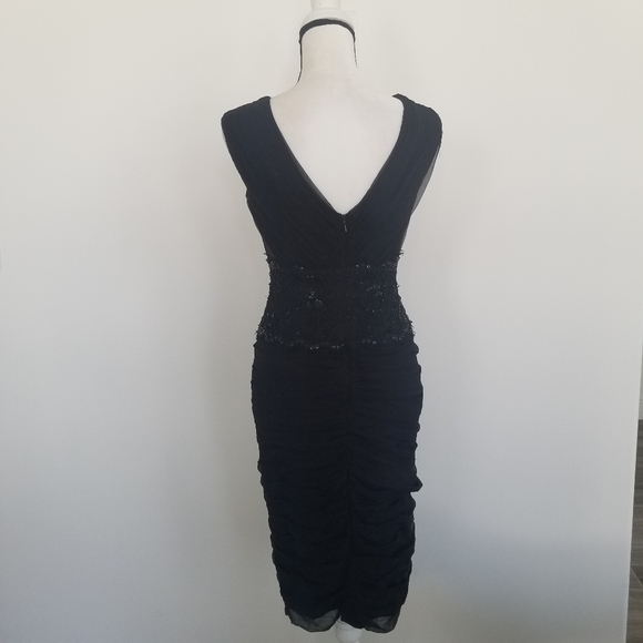 Tadashi Shoji Silk Chiffon Dress Pleated Beaded Size 2 black - Picture 5 of 8